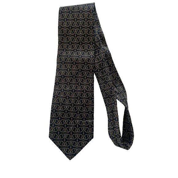 Fendi Men's Designer Silk Tie Black Geometric Made in Italy Career - Picture 1 of 7